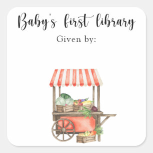 Veg baby shower-boekplaat - baby's eerste biblioth vierkante sticker