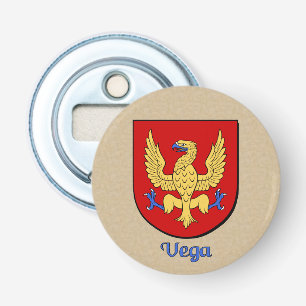Vega Heraldic Arms op perkament stijl terug Button Flesopener