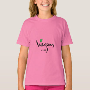 Vegan 4 Life met Green Leaf Pink T-shirt