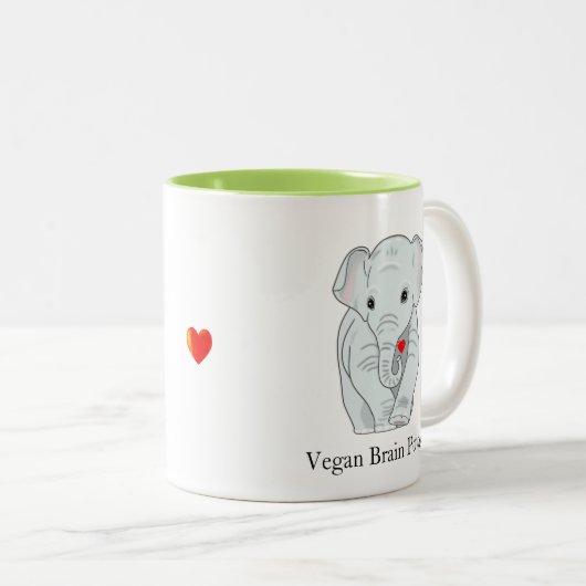 Vegan Brain Power Elephant Holding a Heart Tweekleurige Koffiemok (Voorkant rechts)