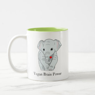 Vegan Brain Power Elephant Holding a Heart Tweekleurige Koffiemok