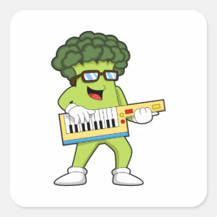 Vegan Broccoli op Muziek met Guitar Vierkante Sticker