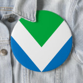 Vegan Flag Badge Pin Button (In situ)