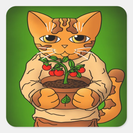 Vegan Gardener Cat Vierkante Sticker (Voorkant)