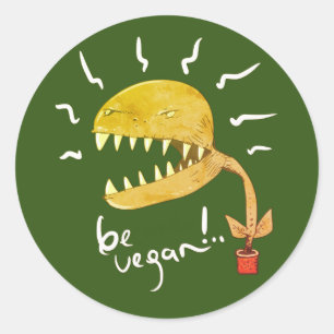 vegan grappige veenvliegenvanger cartoon ronde sticker