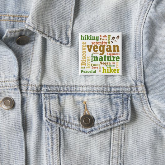 Vegan Hiker Hiking Word Cloud Button (In situ)
