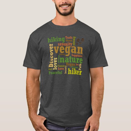 Vegan Hiker Randonnée Word Cloud T-shirt (Devant)