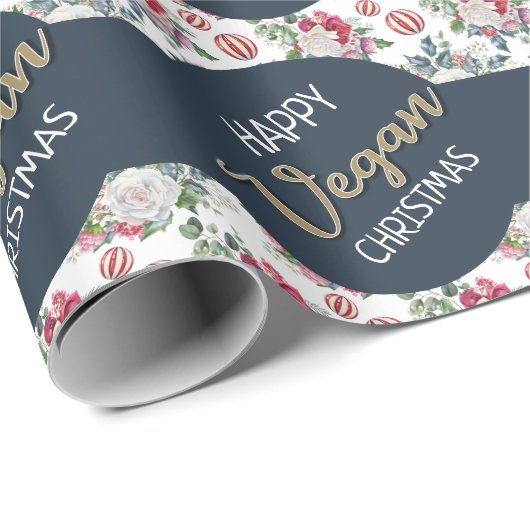 Vegan Kerstretro blauw en gouden wijnbloem Cadeaupapier (Rol Hoek)