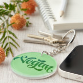 Vegan Logo Green Typography Art Sleutelhanger (Voorkant Rechts)