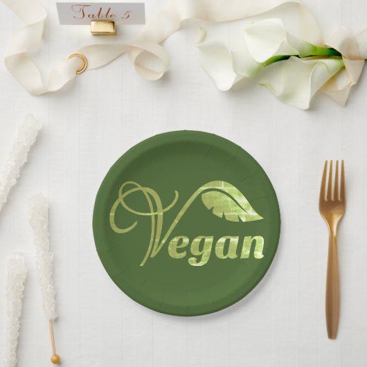 Vegan Logo Leaf Papieren Bordje (Huwelijk)