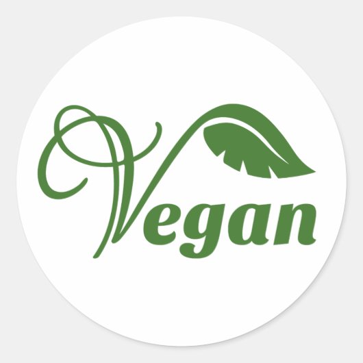Vegan Logo Leaf Ronde Sticker (Voorkant)