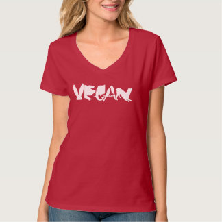 VEGAN LOGO WHT VROUWEN RODE V T-SHIRT