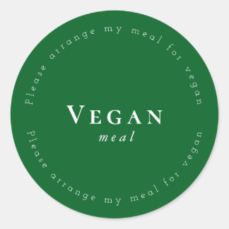 Vegan meal Request Sticker, Dark-Green, White Ronde Sticker