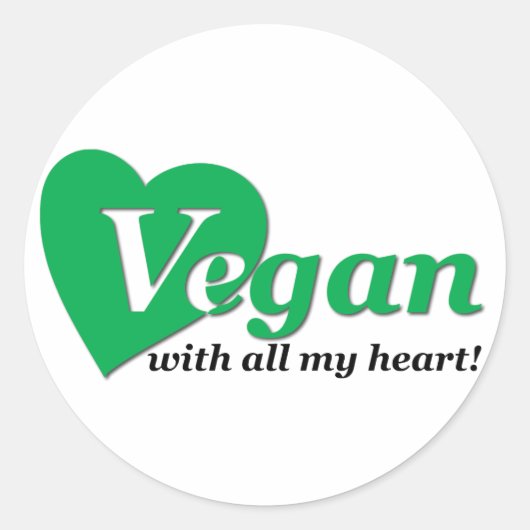 Vegan met heel mijn hart ronde sticker (Voorkant)