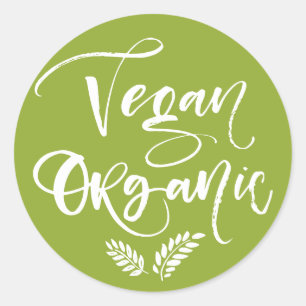 Vegan Organic Rustic Moderne Kalligrafie Groen Ronde Sticker