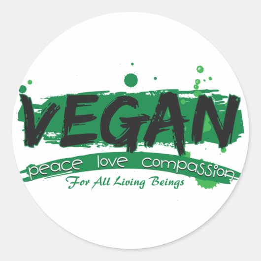 Vegan Peace Love Compassion Ronde Sticker (Voorkant)