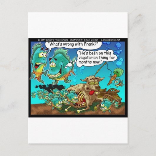 Vegan Pirahanas Funny Offbeat Cartoon Gifts Briefkaart (Voorkant)