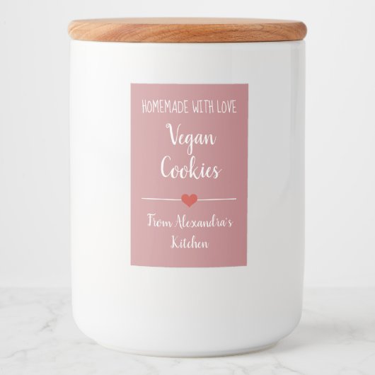 Vegan roze koekjes voedselcontainer etiket (Voorkant)