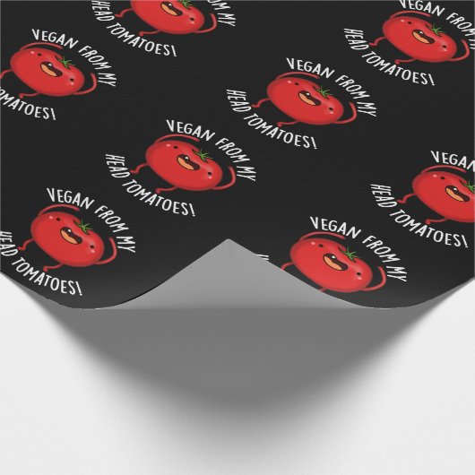 Vegan Van Mijn Hoofd Tomaten Veggie Pun Dark BG Cadeaupapier (Hoek)