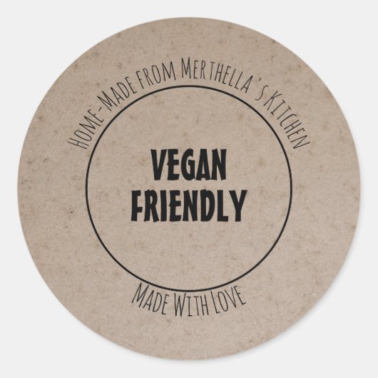 VEGAN VRIENDELIJK Home Made Ronde Sticker (Voorkant)