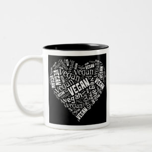 "Vegan" Word-Cloud Heart & Quote Tweekleurige Koffiemok