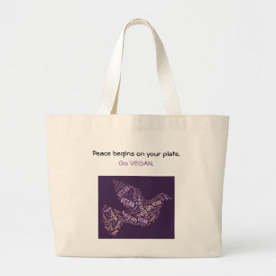 "Vegan" Word-Cloud Mosaic Peace Dove & Quote Grote Tote Bag