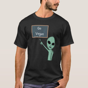Vegane Alien Wijst Op Schoolbord Eet Geen Vlees T-shirt