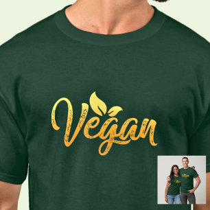 Veganistisch Woord Geel Goud Typografie op Groen T-shirt