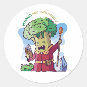 Vegans zijn overal/boze broccoli. ronde sticker