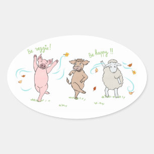 Vegansticker: varken, koeien en schapen ovale sticker