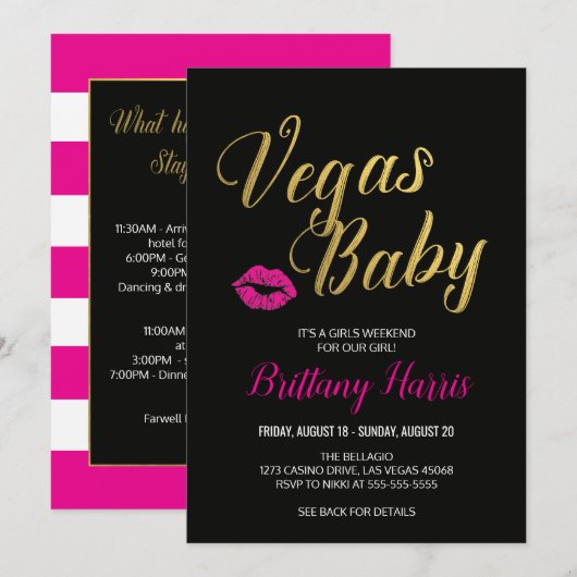 Vegas Baby Itinéraire Invitation (Devant / Derrière)