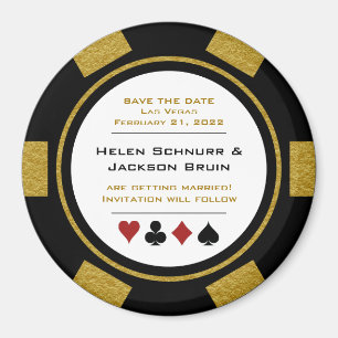 Vegas Black Gold Poker Chip Wedding Save the Date Magneet