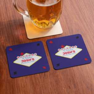 Vegas Bord Middernacht Blauw Gepersonaliseerd Vierkante Kartonnen Onderzetter