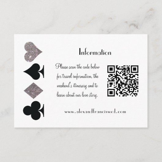 Vegas Bruiloft Zwart en Zilver QR Code Informatie Informatiekaartje (Voorkant)