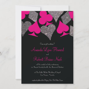 Vegas Bruiloft Zwart Heet Roze Zilver Faux Glitter Kaart