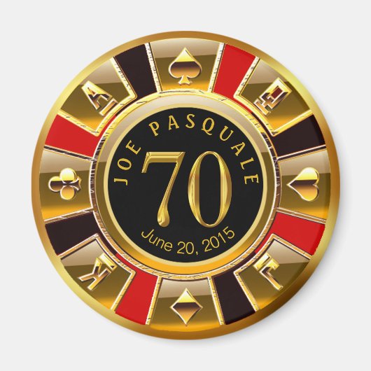 Vegas Casino Chip 70e verjaardag | rood goud zwart Magneet (Voorkant)
