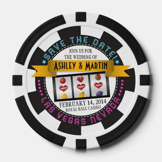 Vegas Casino Destination Wedding Save the Date Pokerchips (Voorkant)