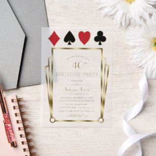 Vegas Casino Great Gatsby 40ste verjaardag Poker Vellum Uitnodigingen