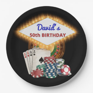 Vegas Casino Nacht Zwarte Verjaardagsfeestje Papieren Bordje