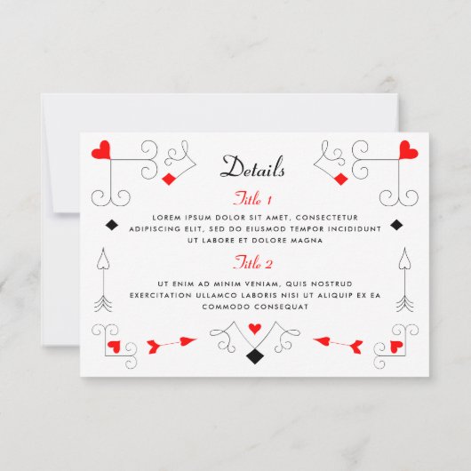 Vegas Cupid's Hearts and Diamonds 2-zijdig Details RSVP Kaartje (Achterkant)