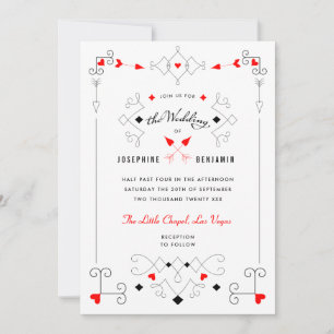 Vegas Cupid's Hearts Diamonds Wedding Invitation Kaart