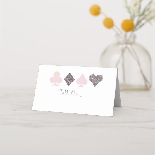 Vegas Faux Silver Glitter en Blush Place Card (Voorkant)