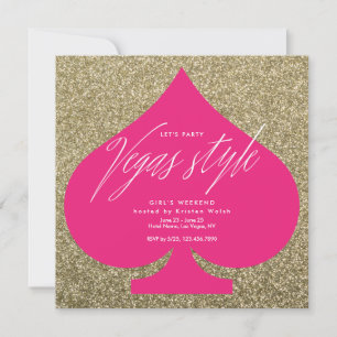 Vegas Gold Glitter Girly Bachelorette Party Kaart