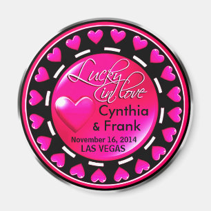 Vegas Lucky in Love Hearts Casino Chip heet roze Magneet
