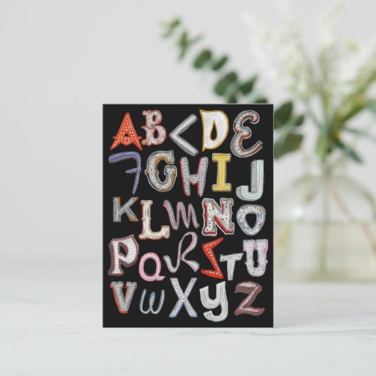 Vegas Neon A to Z Briefkaart - bij nacht (Staand voorkant)