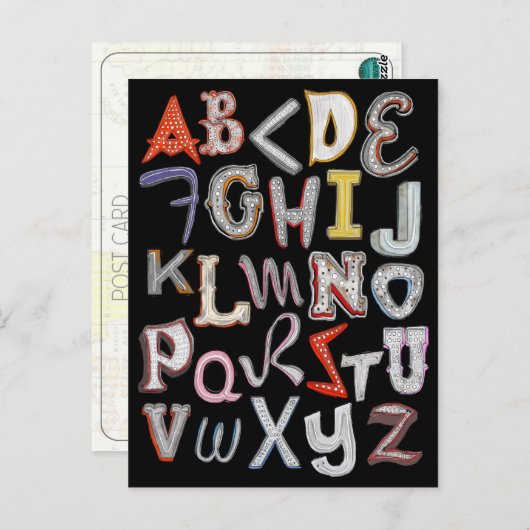 Vegas Neon Carte postale A à Z - la nuit (Devant / Derrière)