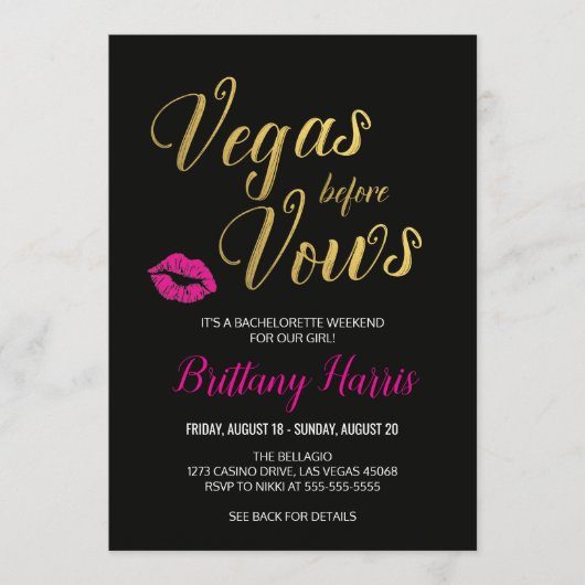 Vegas voor Vows Bachelorette Itinerary Programma (Voorkant)