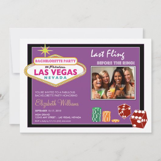 Vegas Weekend Bachelorette Party Invite (lavender) Kaart (Voorkant)