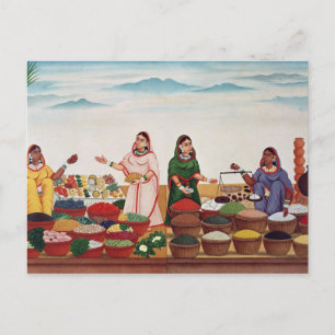 Vegetable and Spice Market at Benares, c.1840 (gou Briefkaart