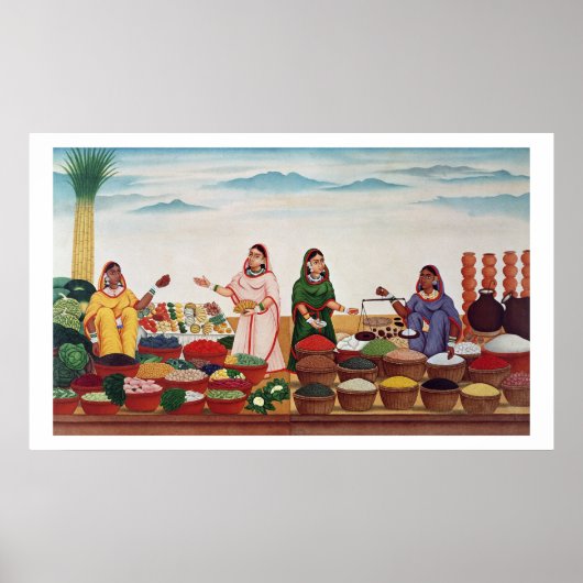 Vegetable and Spice Market at Benares, c.1840 (gou Poster (Voorkant)